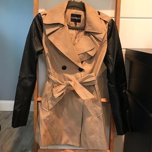 Express trench coat with faux leather sleeves